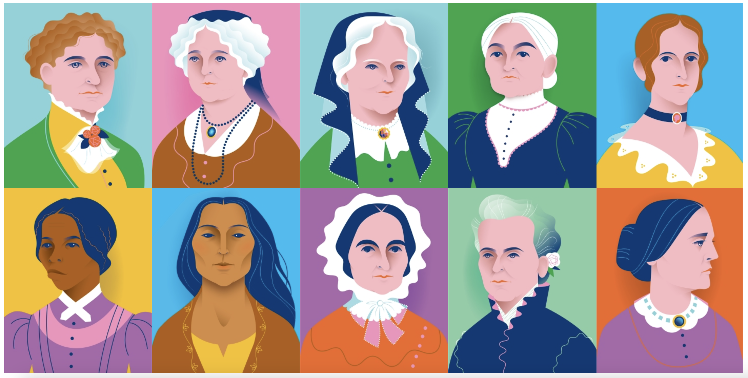 Illustrations of 10 of the Brave women who made history in the Finger Lakes Region 